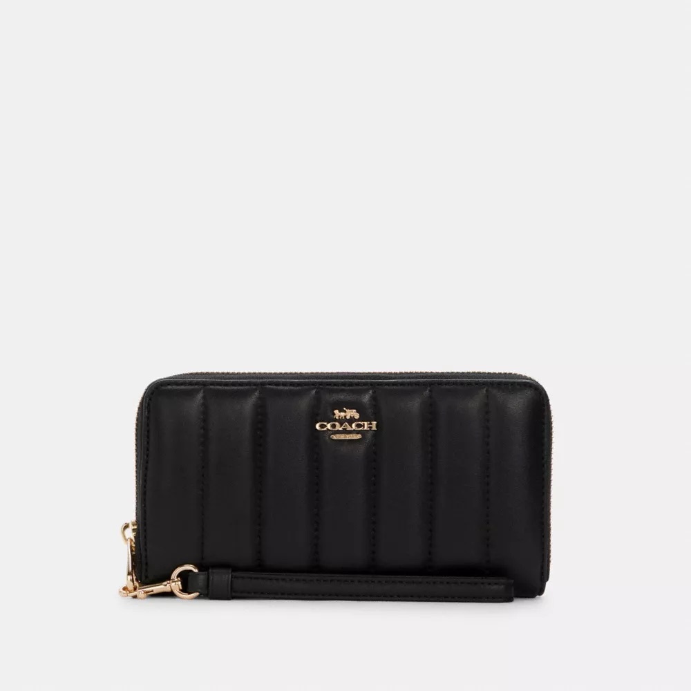 Coach | Black Long Zip Around Wallet With Quilting